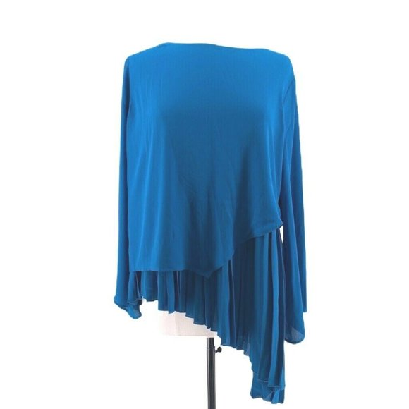 NWT Womens Size Large The Limited Blue Asymmetric Pleated Blouse Top - Picture 4 of 4
